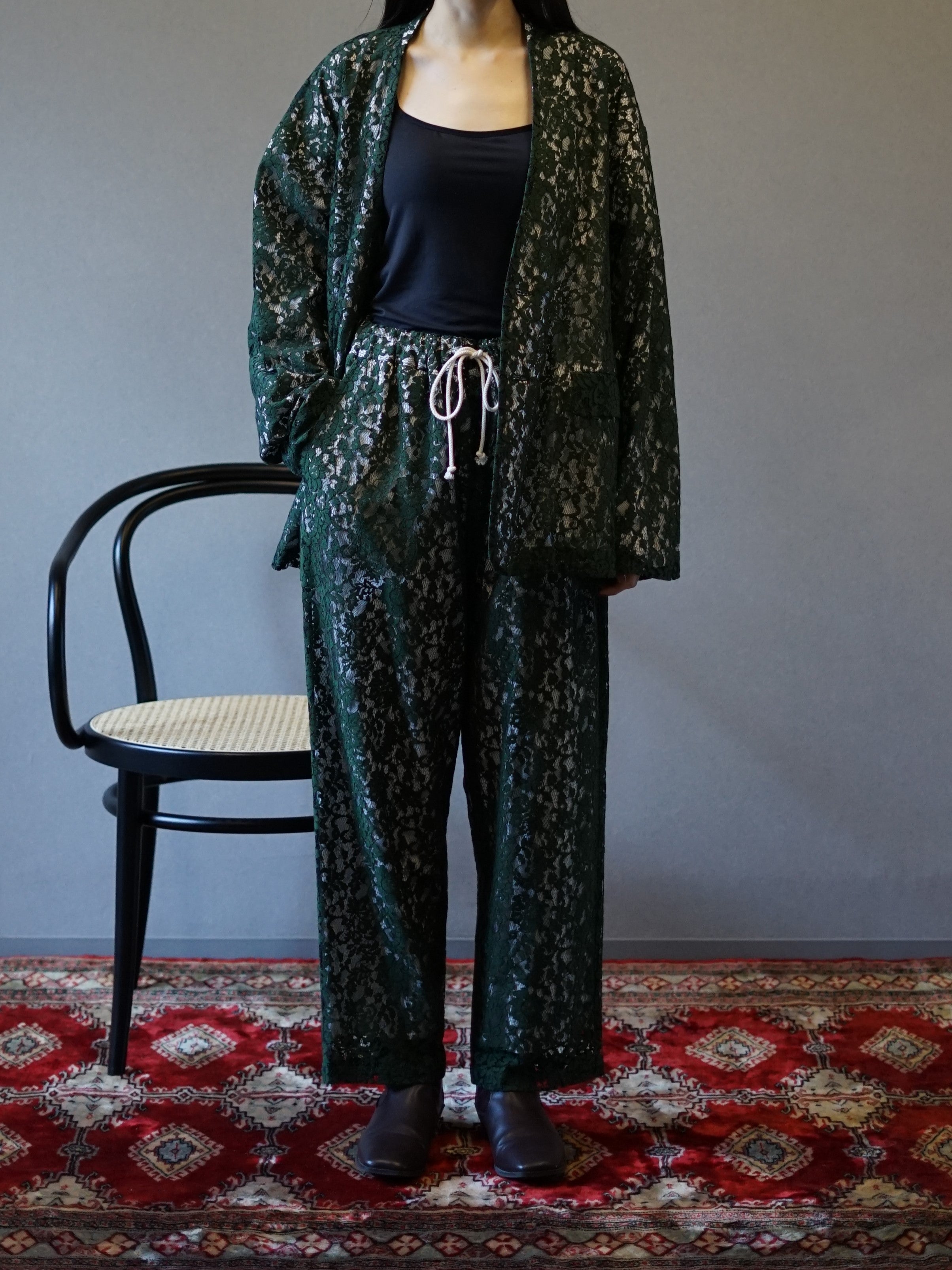 Urig　LACE COLLAR LESS JACKET Urig(ウーリッヒ) LACE COLLAR LESS JACKET [GREEN] | Urig